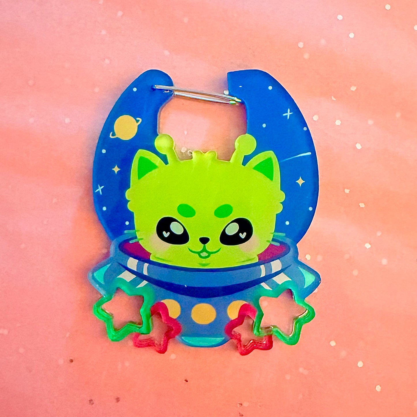 Alien Cat Acrylic Carabiner